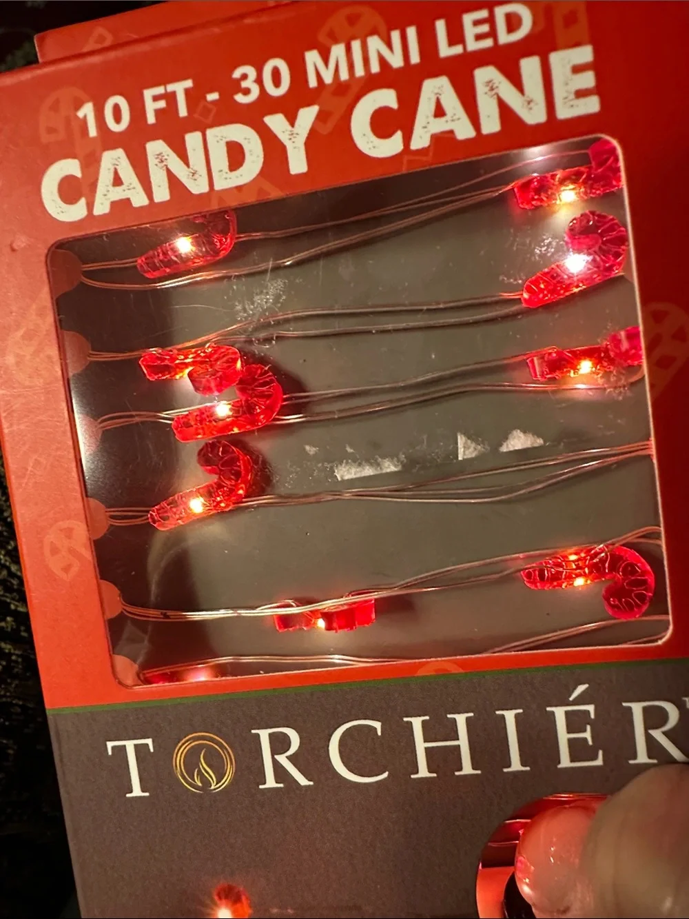 Candy Cane Torchier 10 ft 30 Mini LED String Lights - Red